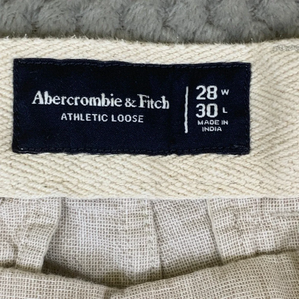 Abercrombie Fitch Athletic Loose Pants Mens 28x30 Beige Linen Cotton Blend
